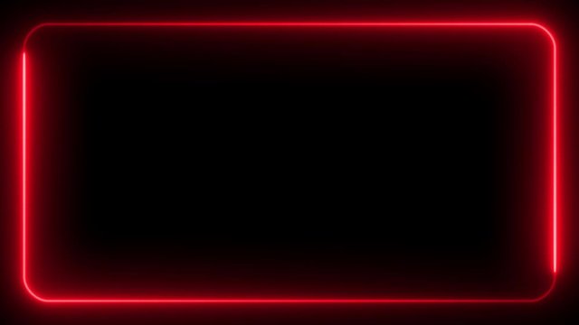 Glowing neon red frame on an isolated black background. Empty neon signboard, billboard fluorescent light glowing on banner background. Rectangle with rounded edges.