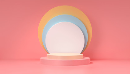 3D illustration podium in cylinder showcase stand, abstract minimal concept with pink background, Geometric shape in pastel color. product presentation and display