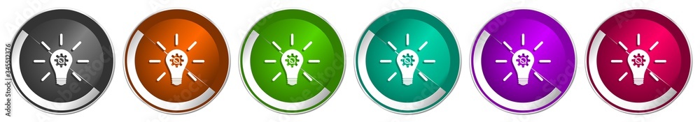 Leinwandbilder idea icon set, solution, bulb, innovation silver metallic chrome border vector web buttons in 6 colo