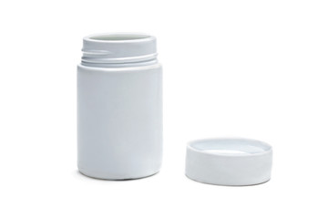 White medicine jar on a white background