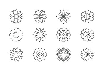 Set of sunflower icons isolated on wthite background. Simple floral logo. Vector illustration