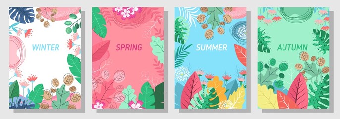Illustration set season element or flowers background, winter, spring, summer, autumn, banner, cover, templates, posters.