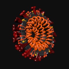 COVID-19 coronavirus 3d image. Abstract electron microscopic imge of coronavirus. SARS-Cov-2 3d illustration. The structure and outer surface model of viral particle.