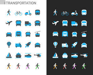 Transportation icons light and dark theme. Pixel perfect.