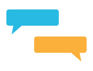 Messages mockup in blue and orange colors. Bubble chat template of conversation. Sms interface on phone. Isolated baloon blank design. Template for text answer and talk in chat. Vector EPS 10