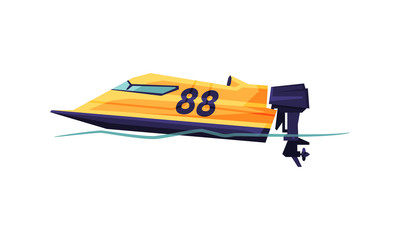 Power Boat or Speedboat, Modern Nautical Motorized Transport Vector Illustration
