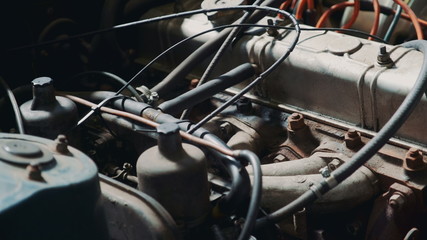 Fototapeta na wymiar View of rusty machine hood. Close-up shot