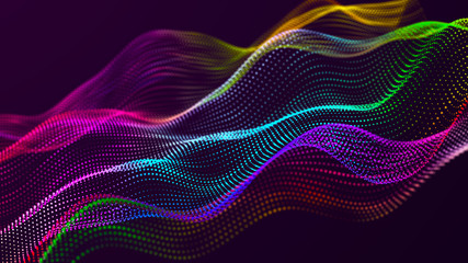 Futuristic wave with points and lines. Big data. Dynamic wave background. 3d rendering