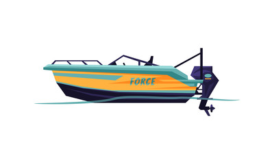 Power Boat, Speedboat, Sailboat, Modern Nautical Motorized Transport Vector Illustration