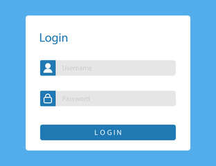 Login or sign in page on web site. Mockup with username and password fields in blue window for members. Log in template with blank ui illustration. Sign in form or registration. Vector EPS 10.