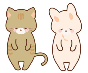おじぎ　お詫びするネコとうさぎ　セット