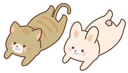 笑顔で寝そべる猫とうさぎ　セット
