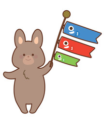 鯉のぼりを持ったうさぎ