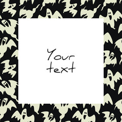 Obraz premium Halloween square frame; ghosts on black background; halloween frame for greeting cards, invitations, posters, banners, packaging.