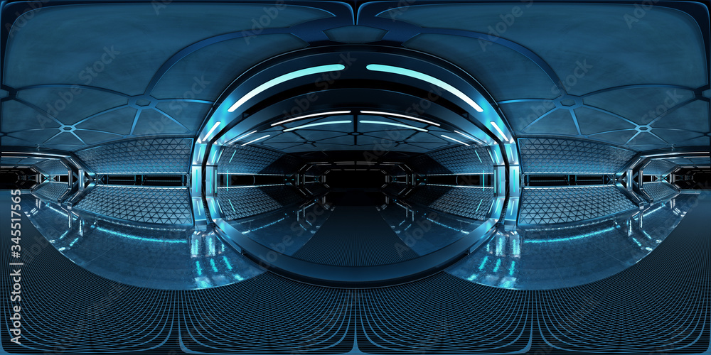 Leinwandbilder High resolution HDRI panoramic view of dark spaceship interior. 360 panorama reflection mapping of a futuristic spacecraft room 3D rendering