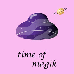 alien, alien, UFO, flying teralka, space, pink background, space, space illustration, vector