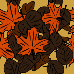 seamless pattern with leaves and flowers doodling style