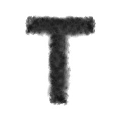 Letter T made from black clouds on a white background.