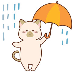 雨の中傘をさす猫