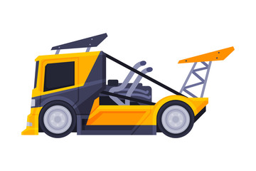 Fototapeta na wymiar Racing Truck, Heavy Sport Vehicle Freight Machine Flat Vector Illustration