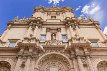 Facade of the historic San Patricio church in Lorca, Spain