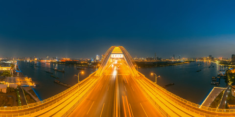 Fototapeta premium Night view of Lupu Bridge, Huangpu River, Shanghai, China
