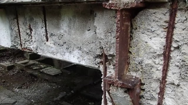 danger weathered abandoned ore mine concrete skeleton in Krusne hory in czech republic
