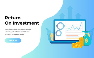 ROI concept, Return on investment, people managing financial chart, profit income, Suitable for web landing page, ui, mobile app, banner template. Vector Illustration.