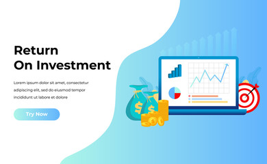 ROI concept, Return on investment, people managing financial chart, profit income, Suitable for web landing page, ui, mobile app, banner template. Vector Illustration.