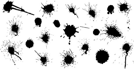 Set of blots and stains isolated on white background vector. Black spots of ink paint. Set for grunge splatter textures. Vector illustration.