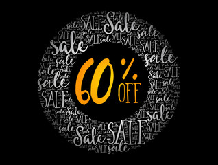60% OFF Sale circle word cloud collage, business concept background