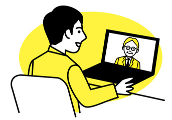 video interview on laptop computer. Vector illustration.