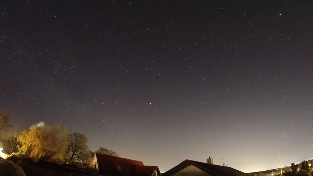 Nightlapse, direction east in Denmark in April. Starlink, shooting stars ans planes.