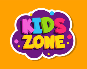 Playroom label. Kids zone colorful sticker design. Baby playing room decoration vector sign. Sticker banner for playroom zone, area baby, cartoon game label illustration