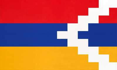 Republic of Artsakh national fabric flag textile background. Symbol of international world Asian unrecognized state.
