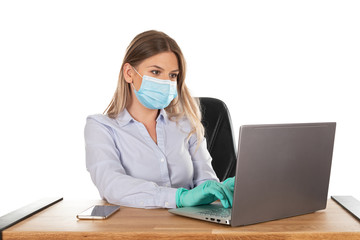 Business woman with mask at work - isolated