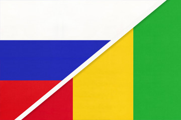 Russia vs Guinea, symbol of two national flags. Relationship between African and Asian countries.
