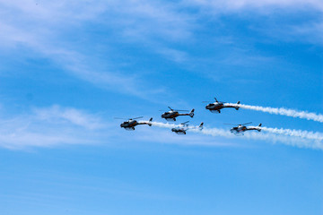 Spanish helicopters training and flying in Tablada