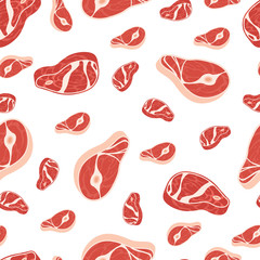 Meat vector seamless pattern on a white background for wallpaper, wrapping, packing, and backdrop.