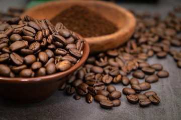 Fototapeta premium Coffee beans on vintage floor