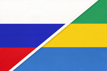 Russia vs Gabon, symbol of two national flags. Relationship between African and Asian countries.