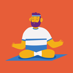 Man in lotus yoga poses vector cartoon character isolated on a background.