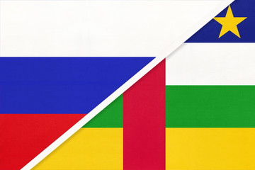 Russia vs Central African Republic, symbol of two national flags. Relationship between African and Asian countries.