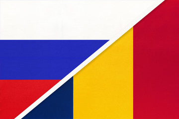 Russia vs Chad, symbol of two national flags. Relationship between African and Asian countries.