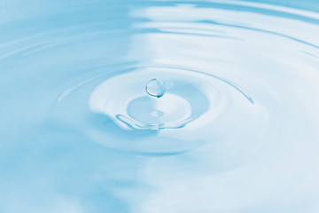 Water drop and splash background, small impact causes big changes. Ripple, macro wave on surface of liquid.