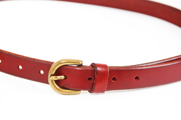 women's leather old Burgundy belt with buckle on white background