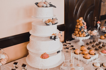 Catering services in restaurant outdoor on wedding ceremony. Food and glass of champagne. restaurant