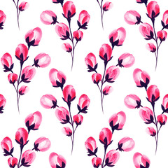 Sakura flowers pattern background, cherry blossom watercolor floral pink petals seamless decoration design on white. Cherry blossom, Japanese sakura blooming pink flowers pattern in blush watercolor