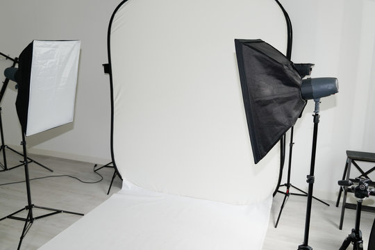 white setup photograph modern photo studio room with professional equipment