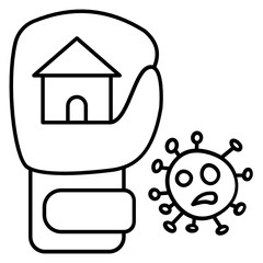 Stay Home and Strong your immunity concept, Boxing Gloves inside Home Symbol with Coronavirus Concept Vector Icon Design, 